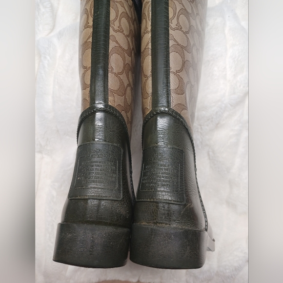Coach Tristee Signature Tall Rain Boots Lace Back Brown Black Women's Size 8B - Picture 4 of 12